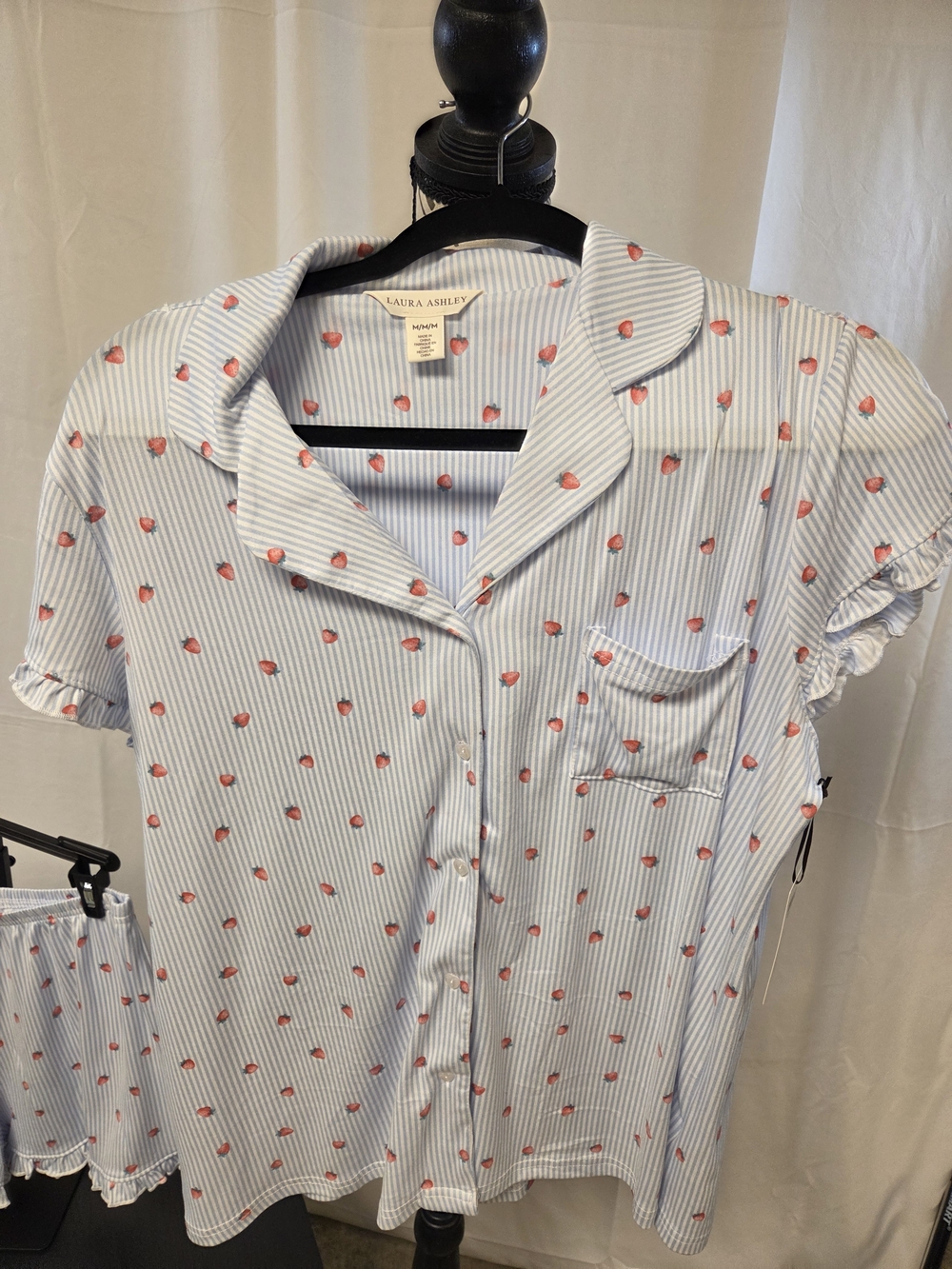 Laura Ashley Light Blue Striped Shirt with Pink Floral Dots Pajama Set